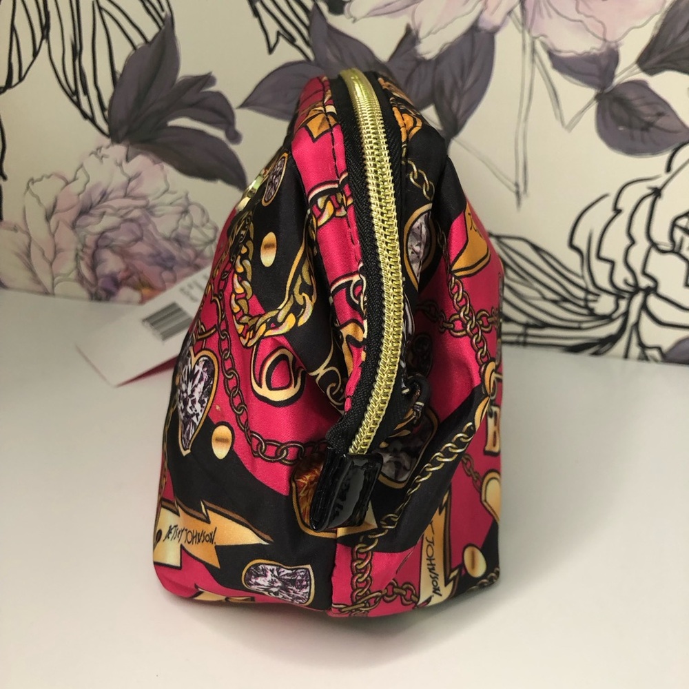 NEW Betsy Johnson Cosmetic Make up Travel Bag Pink Rose Jewelry Bling Zip Pouch - Picture 5 of 15